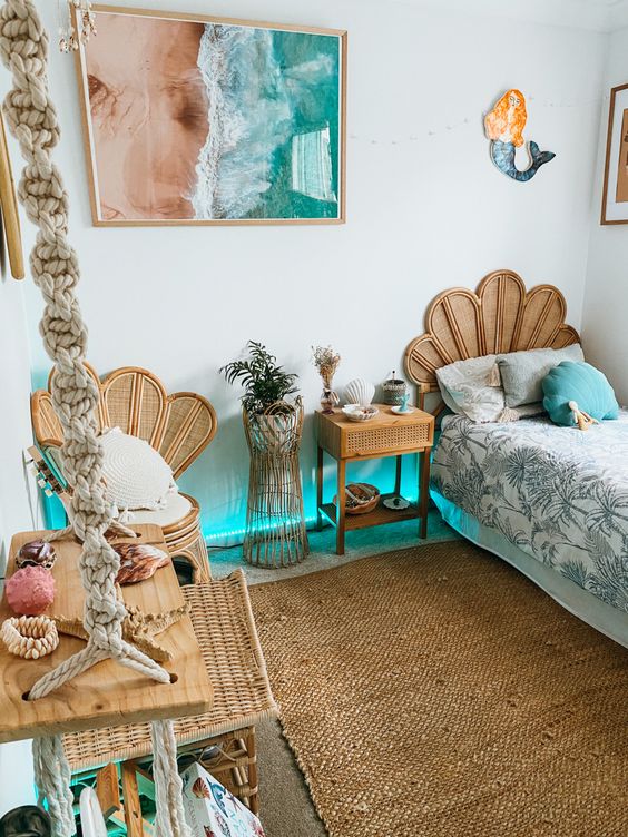 colorful small bedroom with beach vibes 