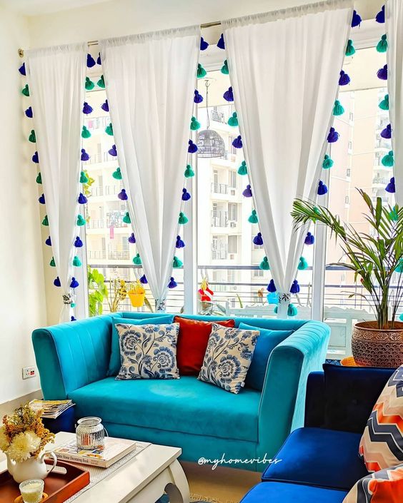 colorful curtains in studio room
