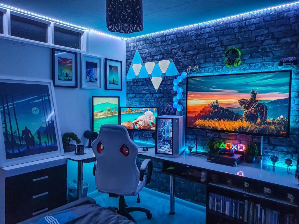 dark gaming room with led light